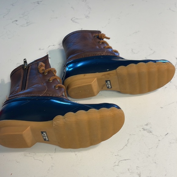 SPERRY Saltwater Boot Girls Size 3US navy and brown leather - Picture 6 of 7